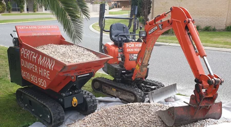 digger-dumper-stones Mini excavator with decorative stones