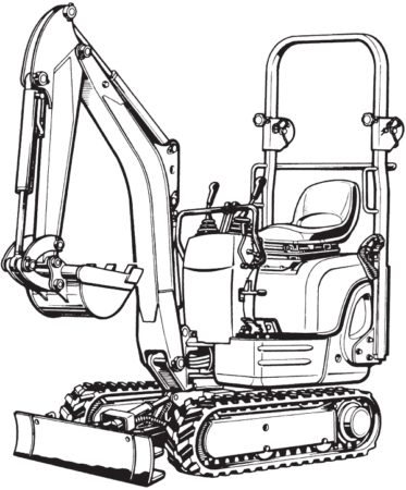 mini excavator black and white image