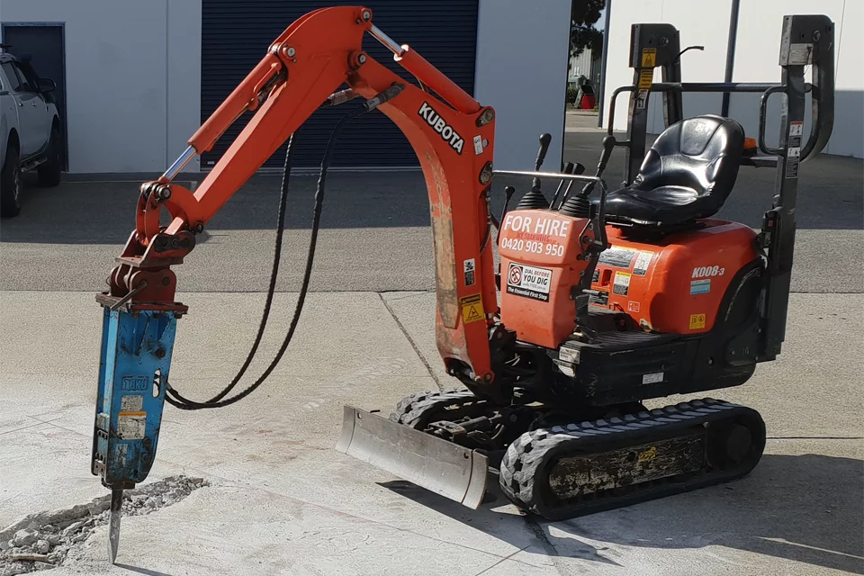 mini-excavator-rockbreaker Mini excavator with rock breaker attachment
